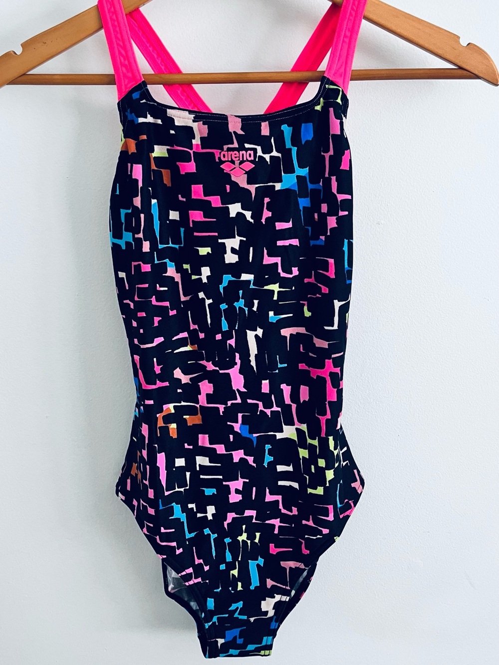 Arena Navy Geometric One-Piece Swimsuit with Hot Pink Straps